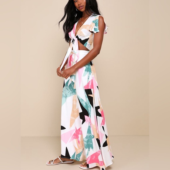 NWT Lulus’ Daydreaming White Print Two-Piece Maxi Dress - Picture 6 of 10